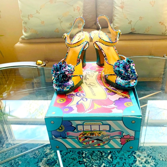 ✨ Antrhopologie✨ Raffia Chunky Sandals W/Corked Heels & Floral Accent - Picture 2 of 16